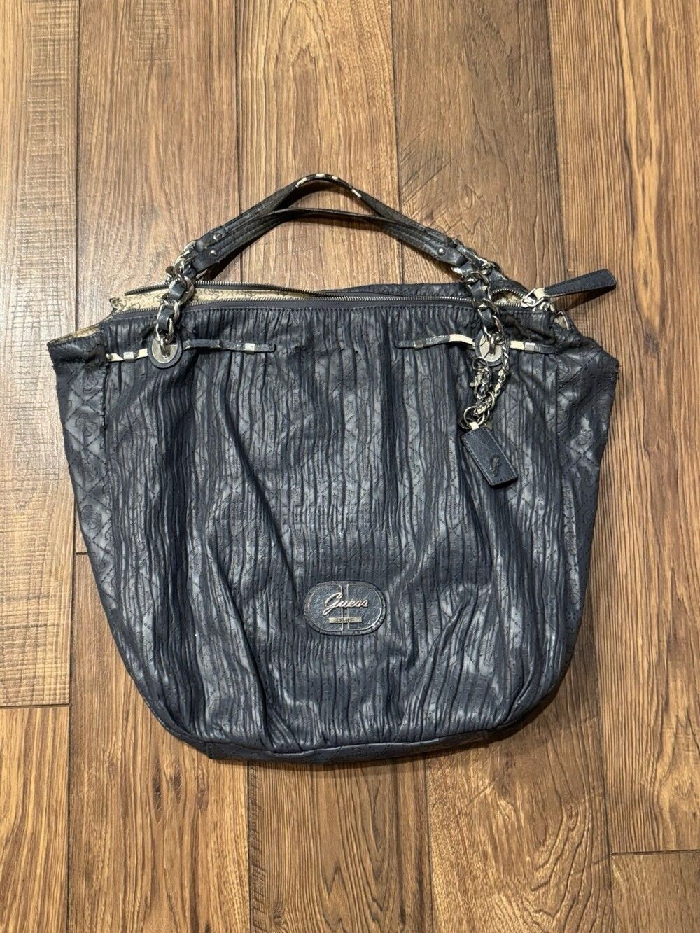 Guess - Y2K 2000s Blue Leather Shoulder Bag Purse Satchel (SEE PICS!)